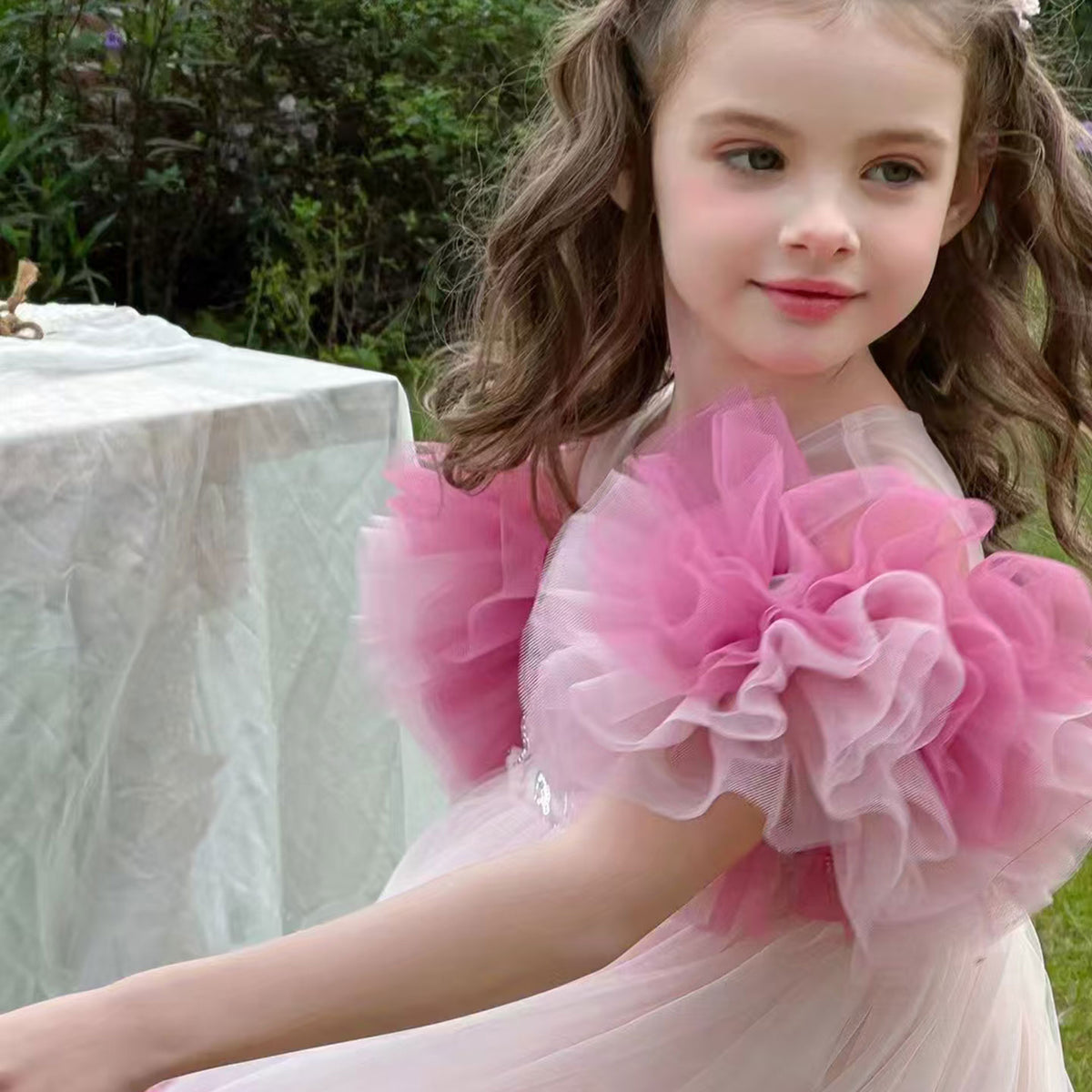 Jill Pink Girl Princess Dress for kids Birthday Party J141
