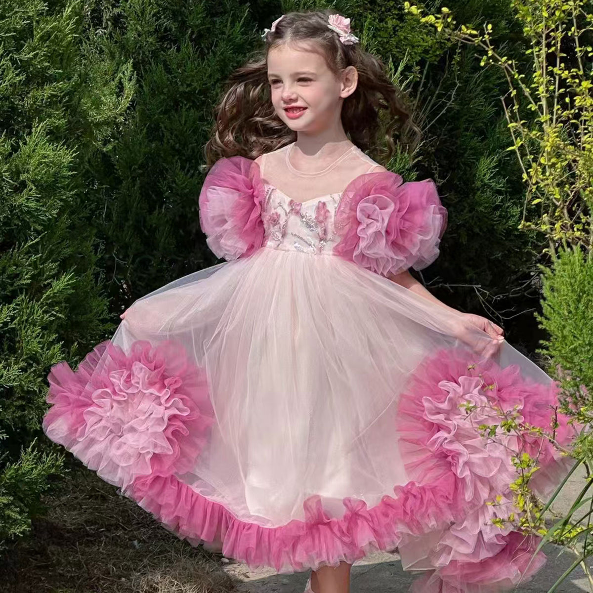 Jill Pink Girl Princess Dress for kids Birthday Party J141
