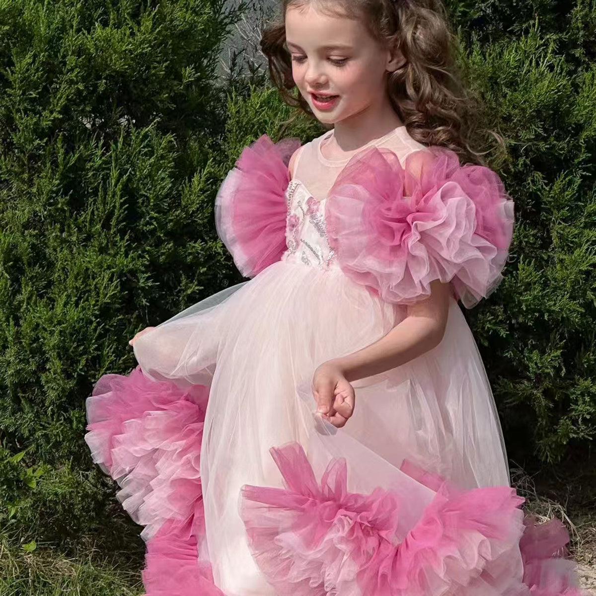Jill Pink Girl Princess Dress for kids Birthday Party J141