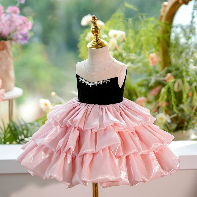 Jill Pink Knee Length Princess 1st Birthday Girl dress J412