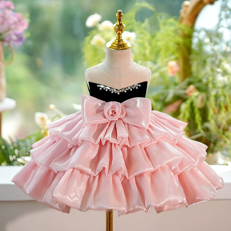 Jill Pink Knee Length Princess 1st Birthday Girl dress J412