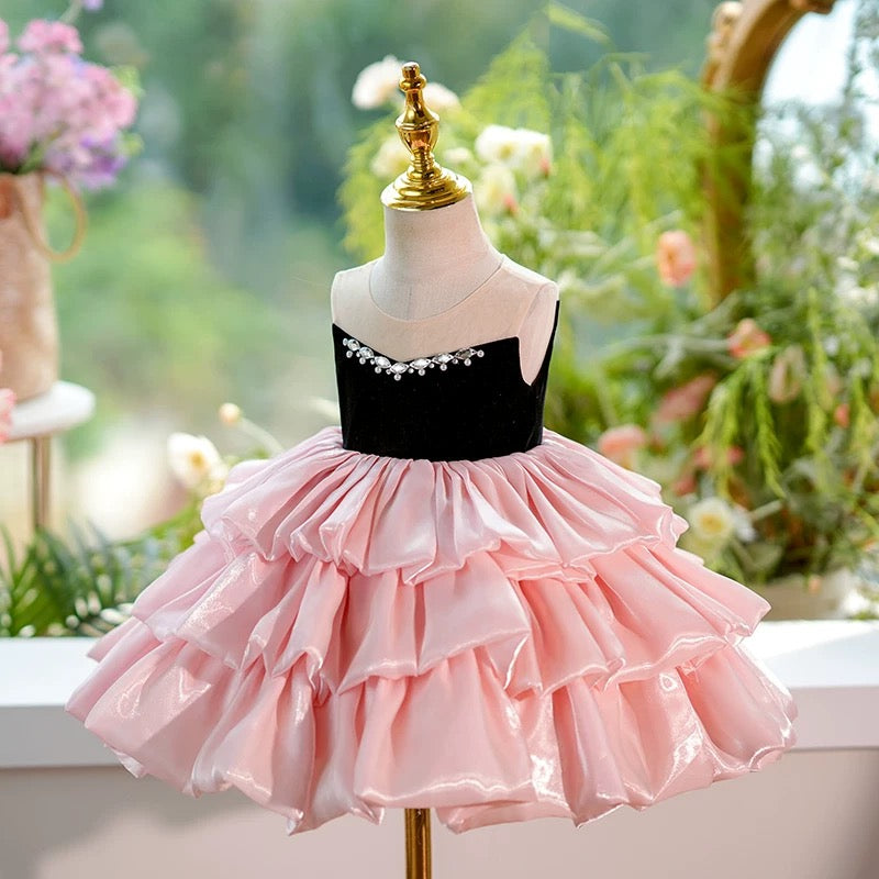 Jill Pink Knee Length Princess 1st Birthday Girl dress J412