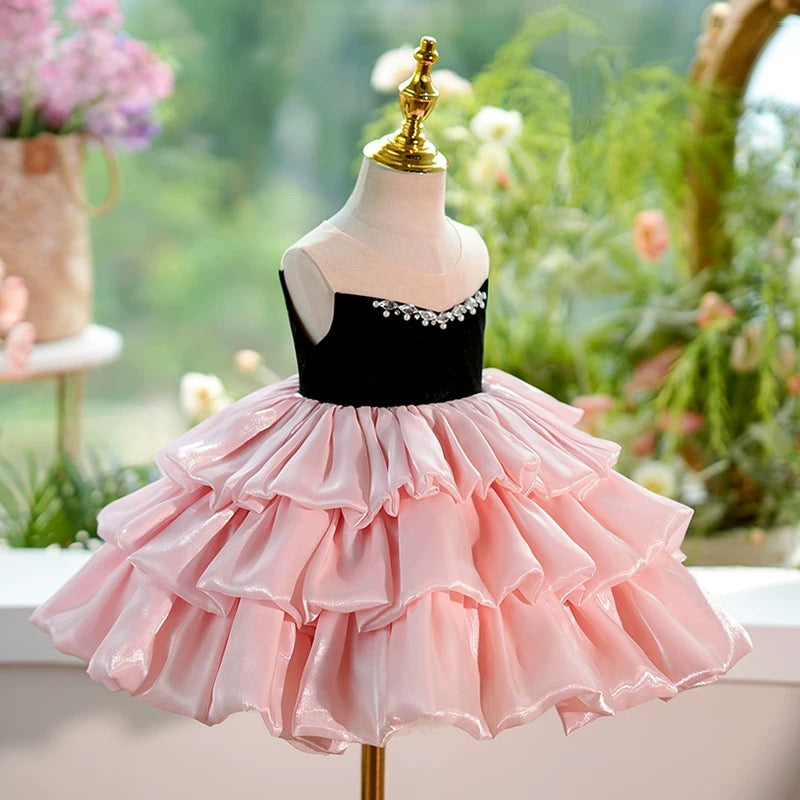 Jill Pink Knee Length Princess 1st Birthday Girl dress J412