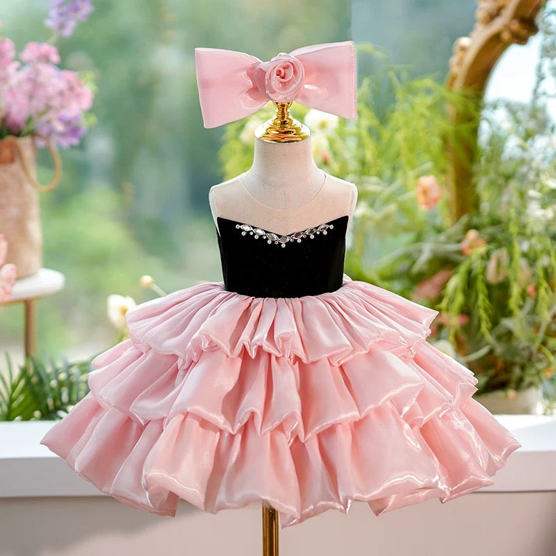 Jill Pink Knee Length Princess 1st Birthday Girl dress J412
