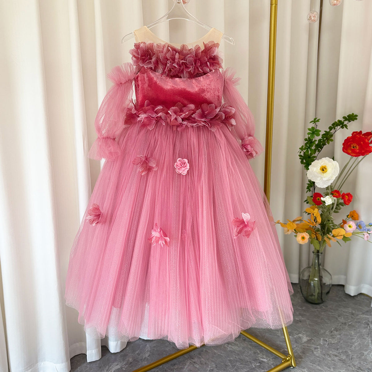 Jill Pink Long Sleeve Girl Birthday Pageant Party Dress J350
