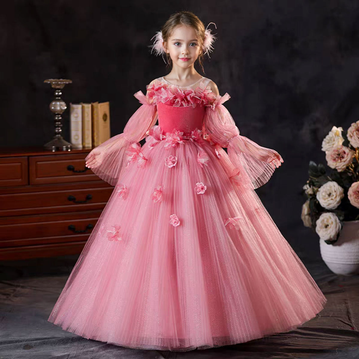 Jill Pink Long Sleeve Girl Birthday Pageant Party Dress J350