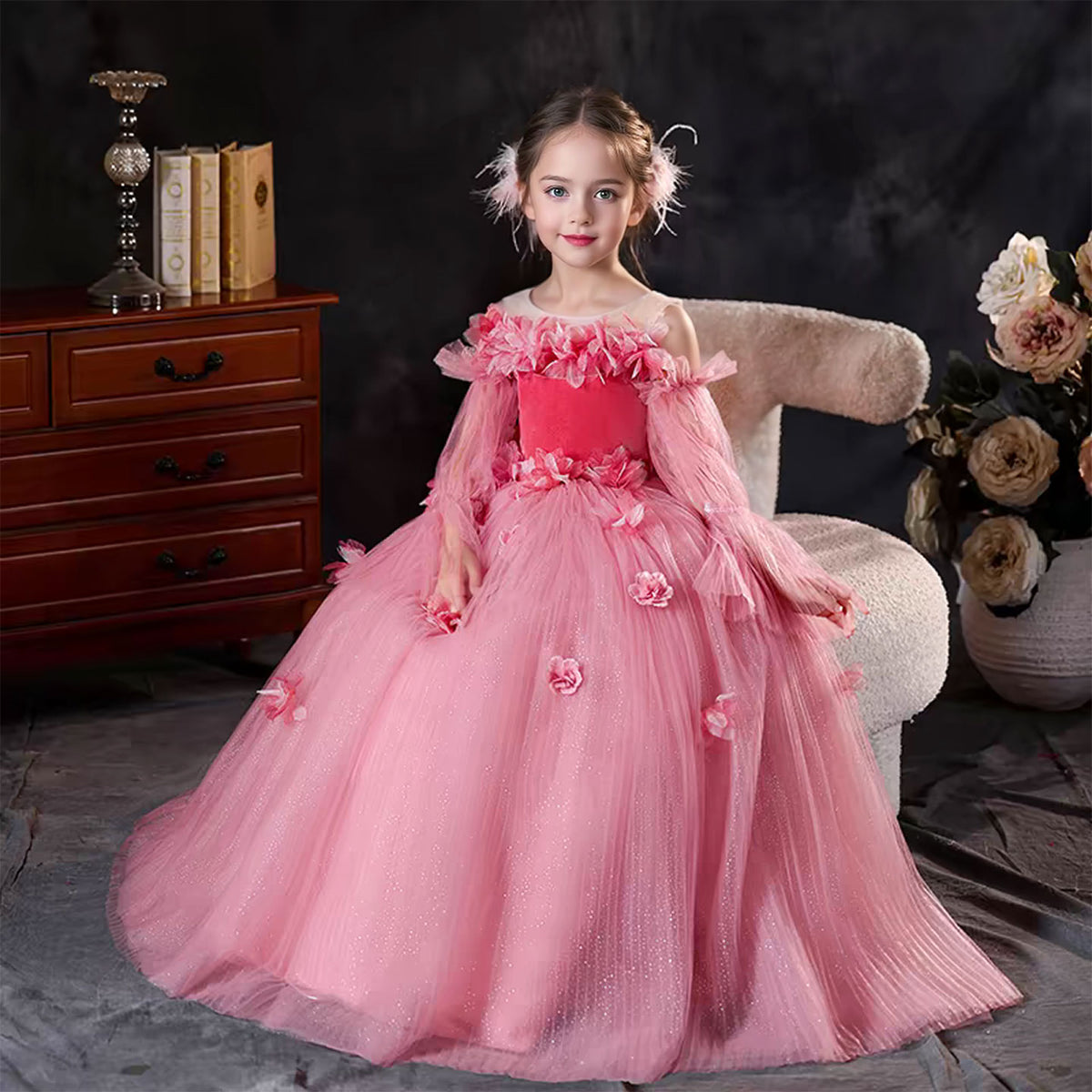 Jill Pink Long Sleeve Girl Birthday Pageant Party Dress J350