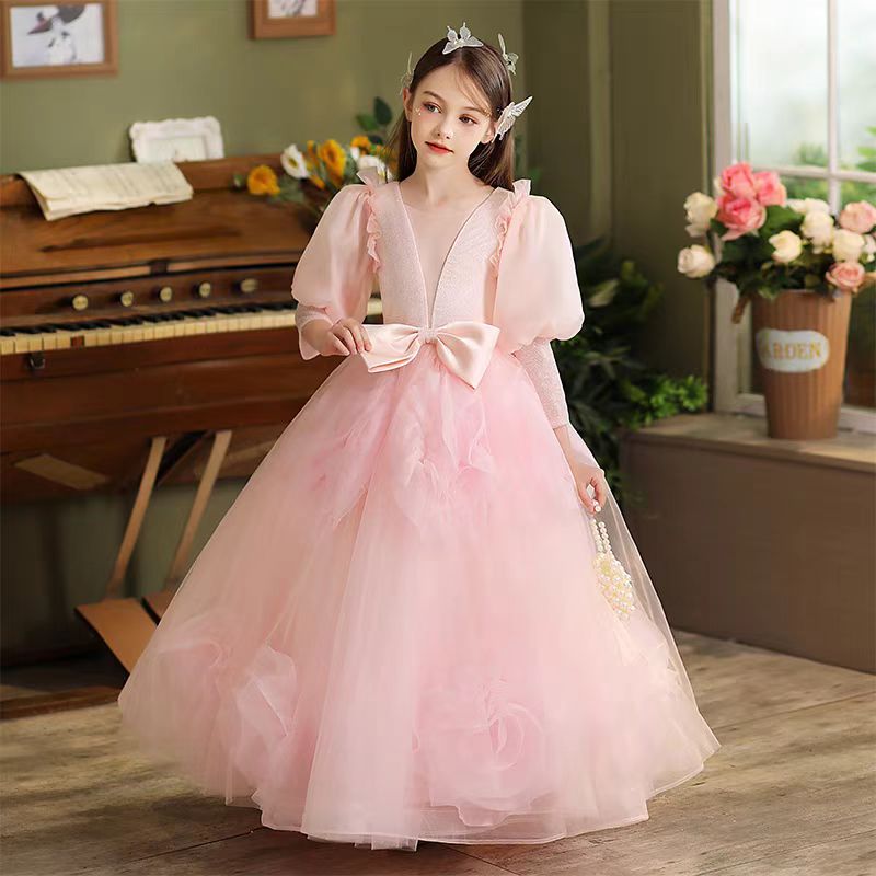 Jill Pink Long Sleeve Girl Birthday Pageant Party Dress J352
