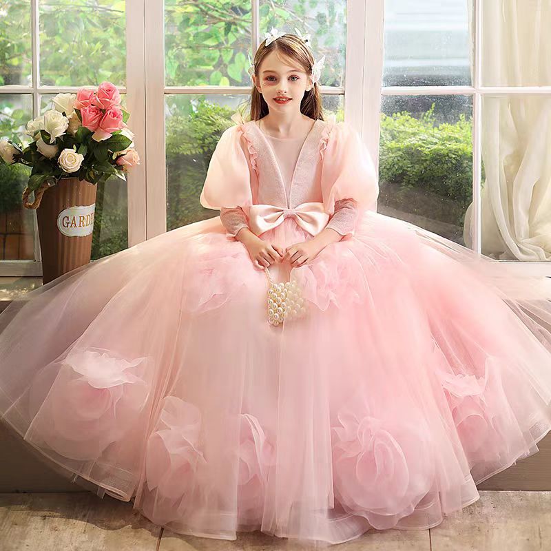 Jill Pink Long Sleeve Girl Birthday Pageant Party Dress J352