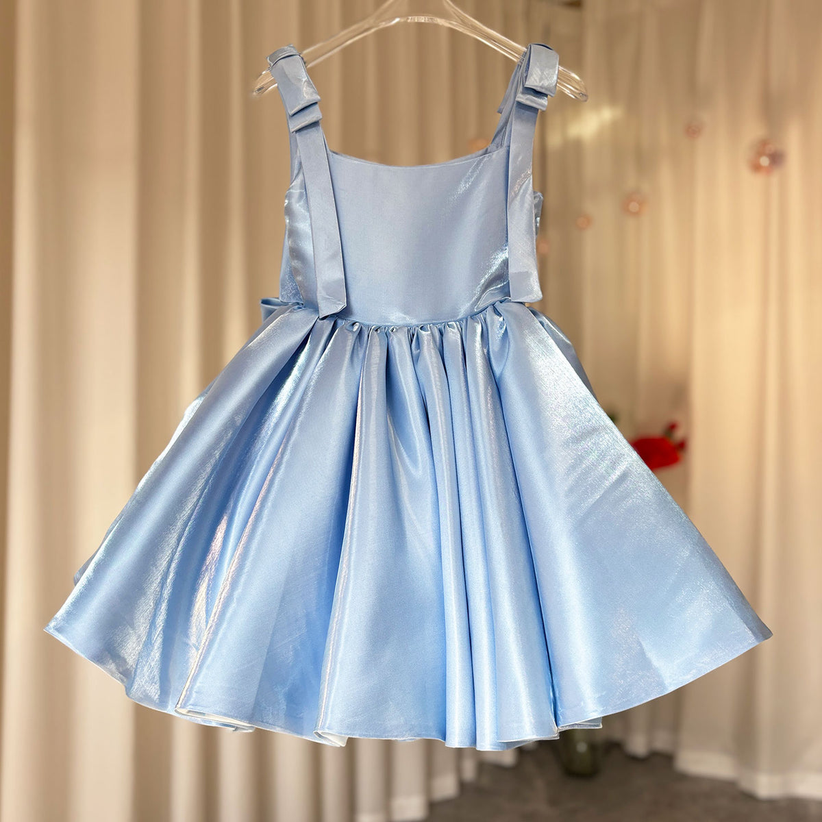 Jill Pink Puffy Square Collar Satin Birthday Party Girl Dress J226