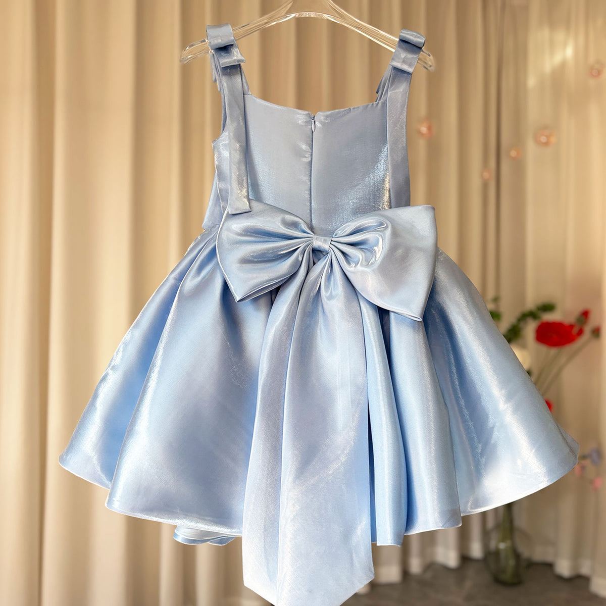 Jill Pink Puffy Square Collar Satin Birthday Party Girl Dress J226