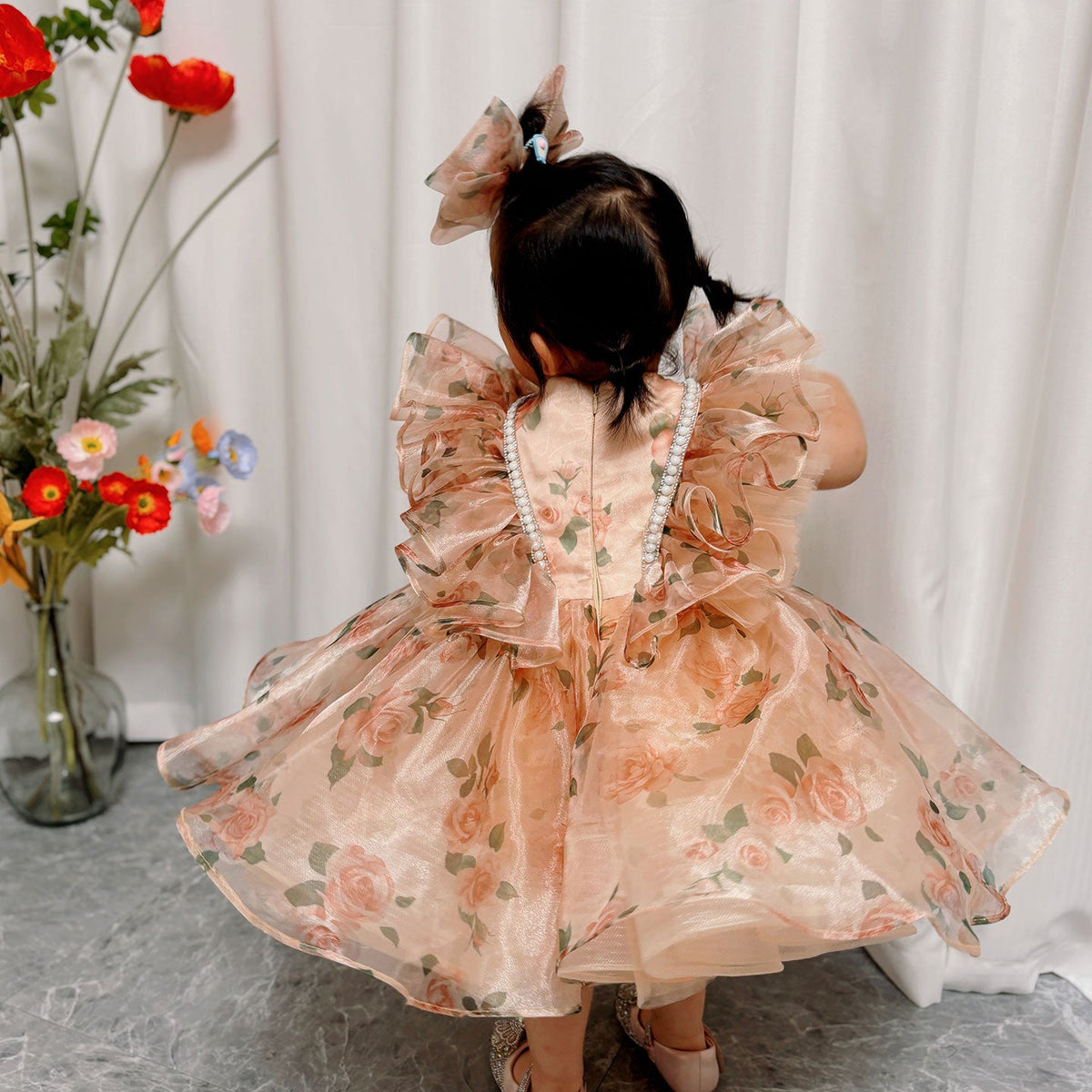 Jill Puffy Sleeve Champagne Baby Knee Length Girl Dress J225