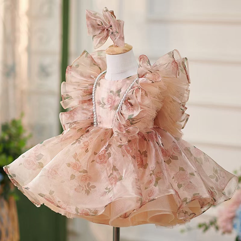 Jill Puffy Sleeve Champagne Baby Knee Length Girl Dress J225