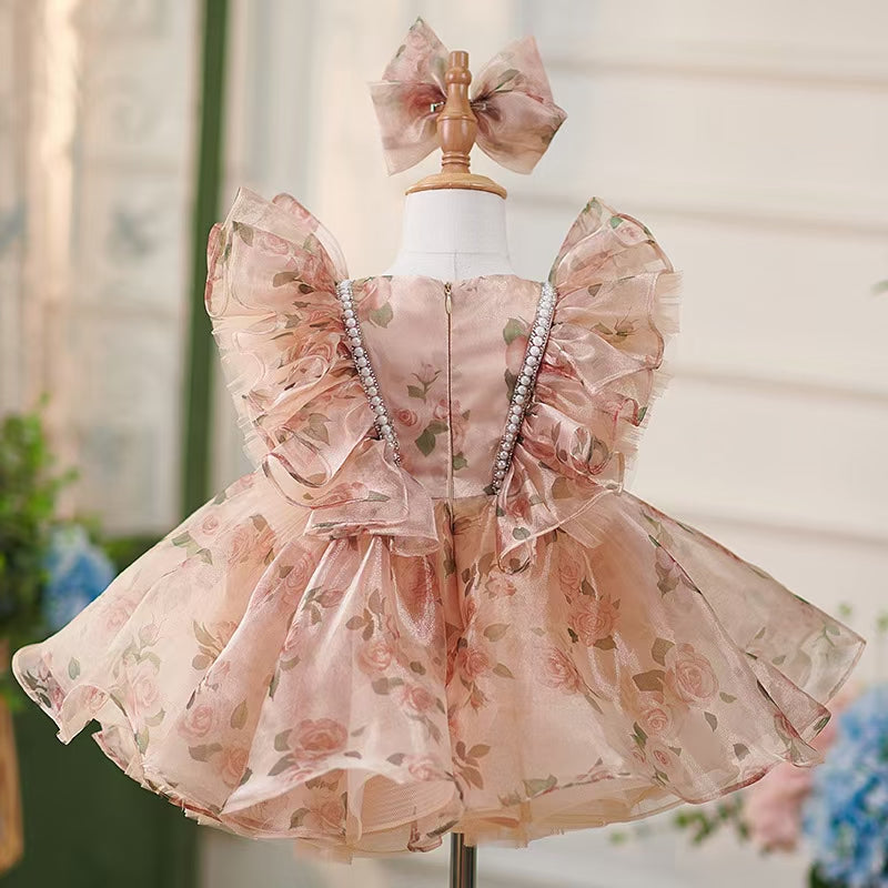 Jill Puffy Sleeve Champagne Baby Knee Length Girl Dress J225