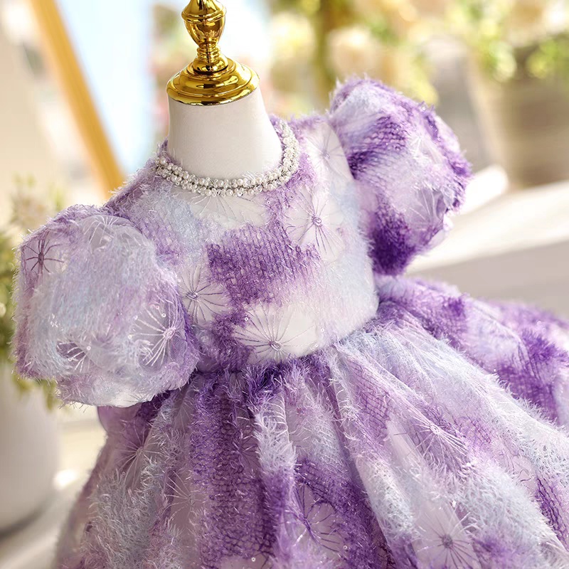 Jill Purple Girl Puffy Dress Princess for Kids 1st Birthday Party J468