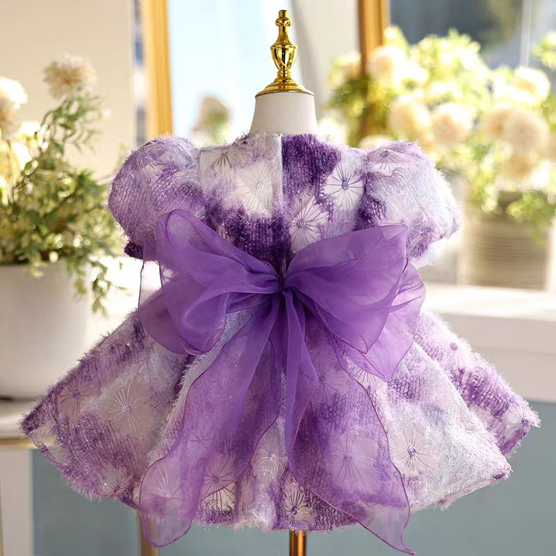 purple fluffy dress Purple Girl Puffy Dress Princess for Kids 1st Birthday Party J468 – Jill Wish