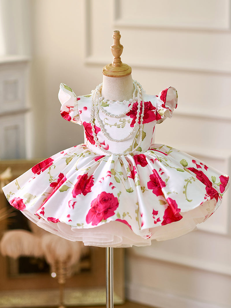 Jill Red Baby Puffy Sleeve Knee Length Baby Girl Dress J051