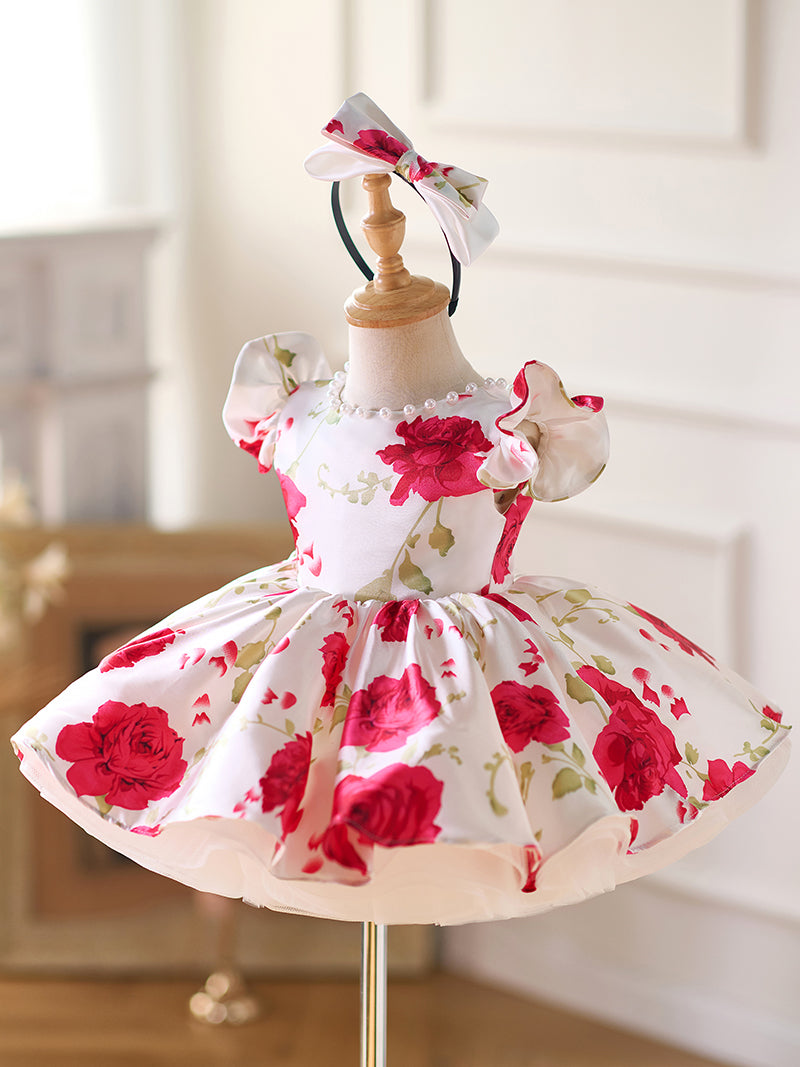 Jill Red Baby Puffy Sleeve Knee Length Baby Girl Dress J051