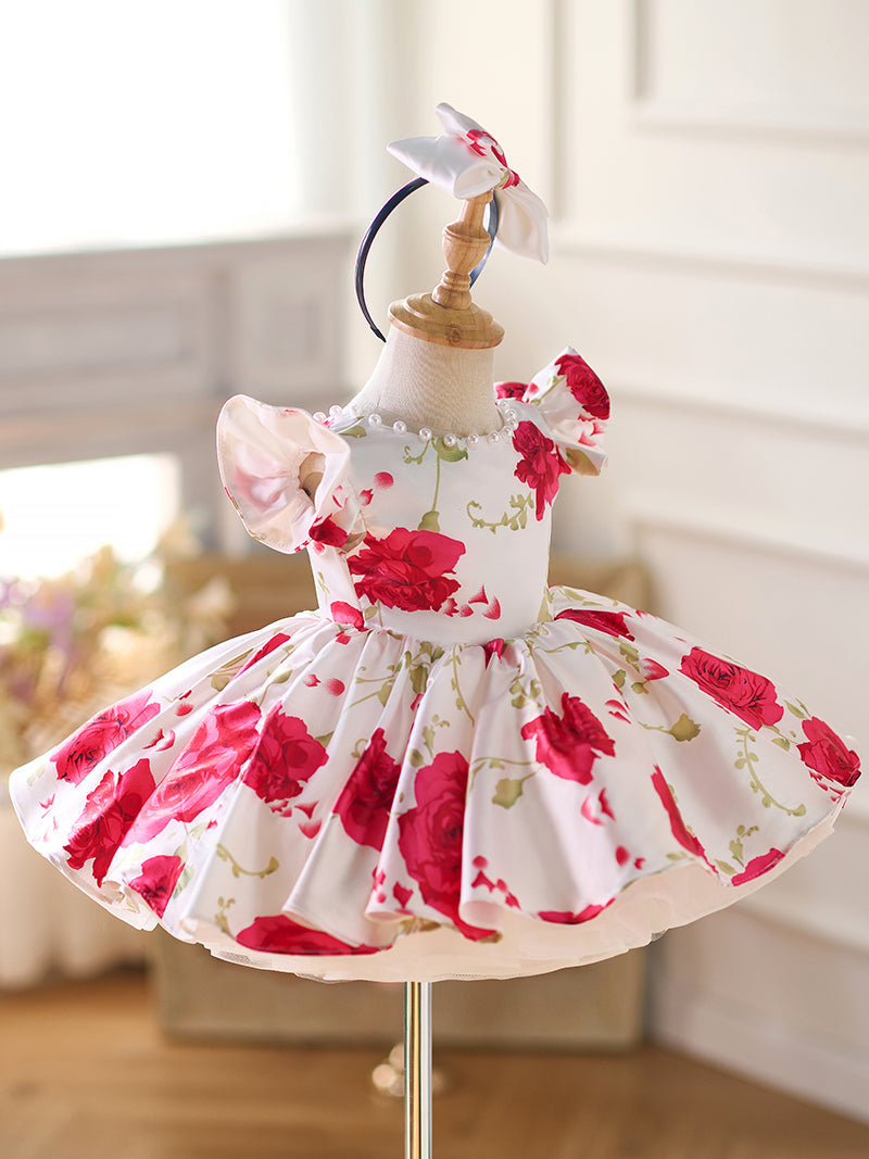 Jill Red Baby Puffy Sleeve Knee Length Baby Girl Dress J051