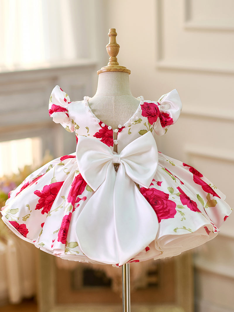 Jill Red Baby Puffy Sleeve Knee Length Baby Girl Dress J051