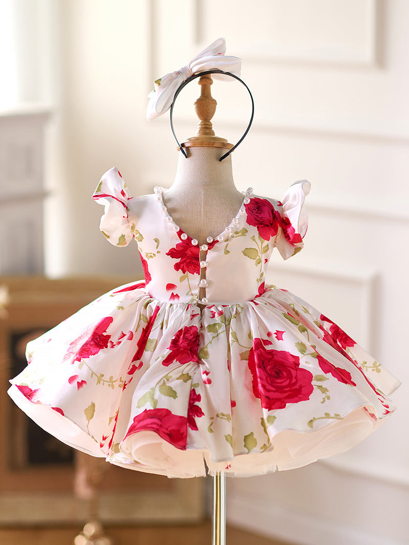 Jill Red Baby Puffy Sleeve Knee Length Baby Girl Dress J051