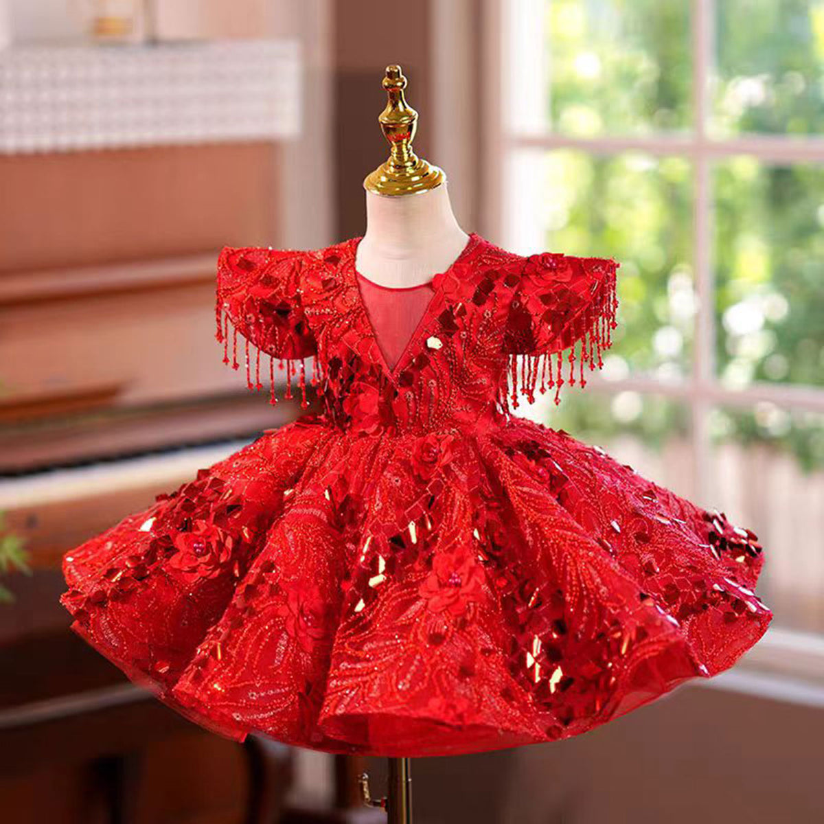 Jill Red Flower Girl Dress for Princess Kids 1st Birthday Party J469