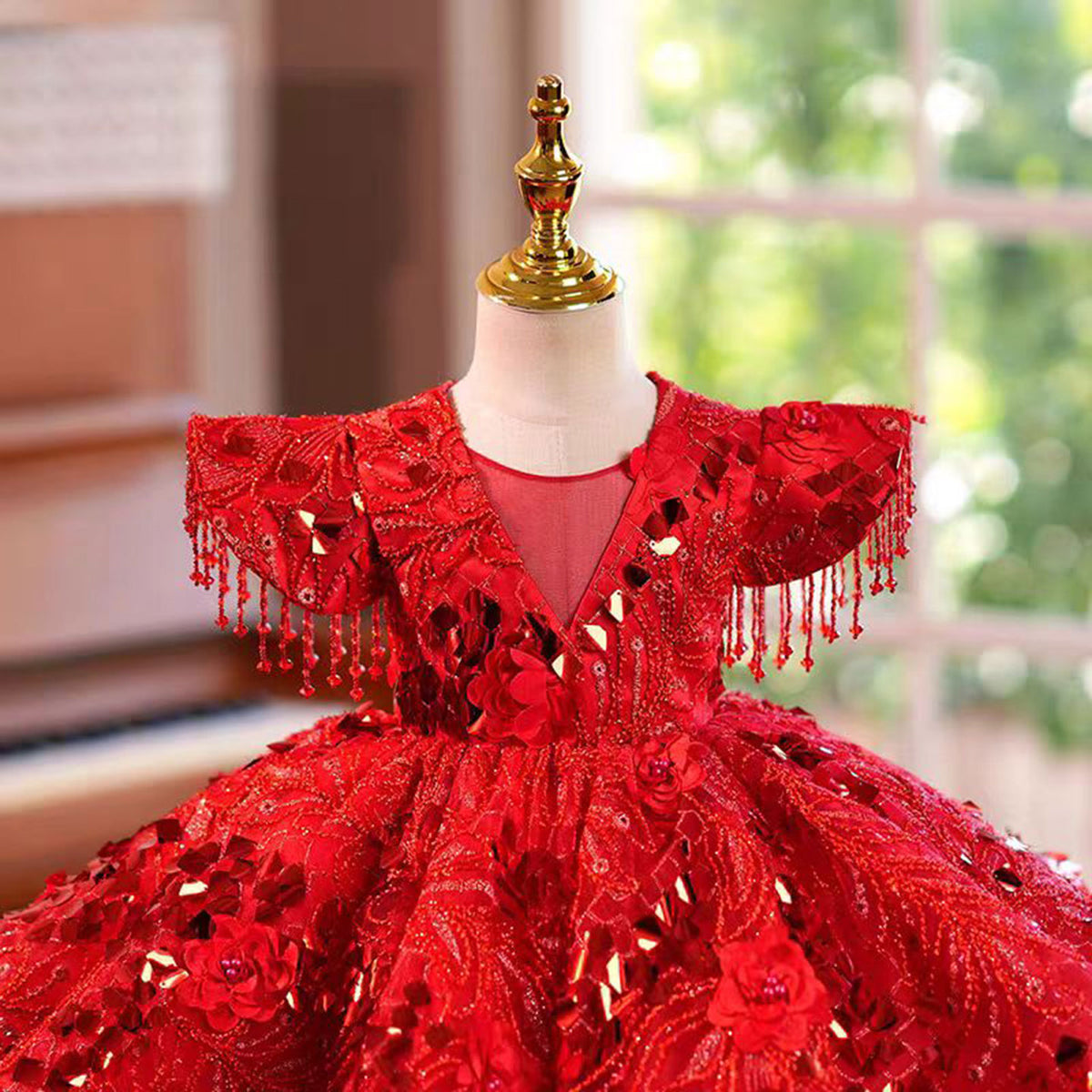 Jill Red Flower Girl Dress for Princess Kids 1st Birthday Party J469