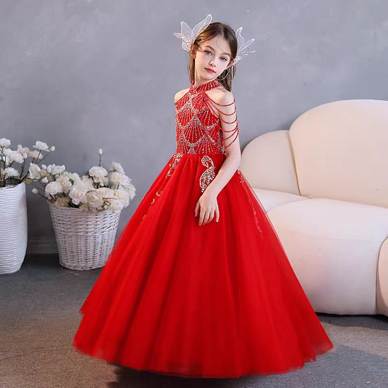 Jill Red Girl Dress kids Princess Birthday Holiday Party Gown J365