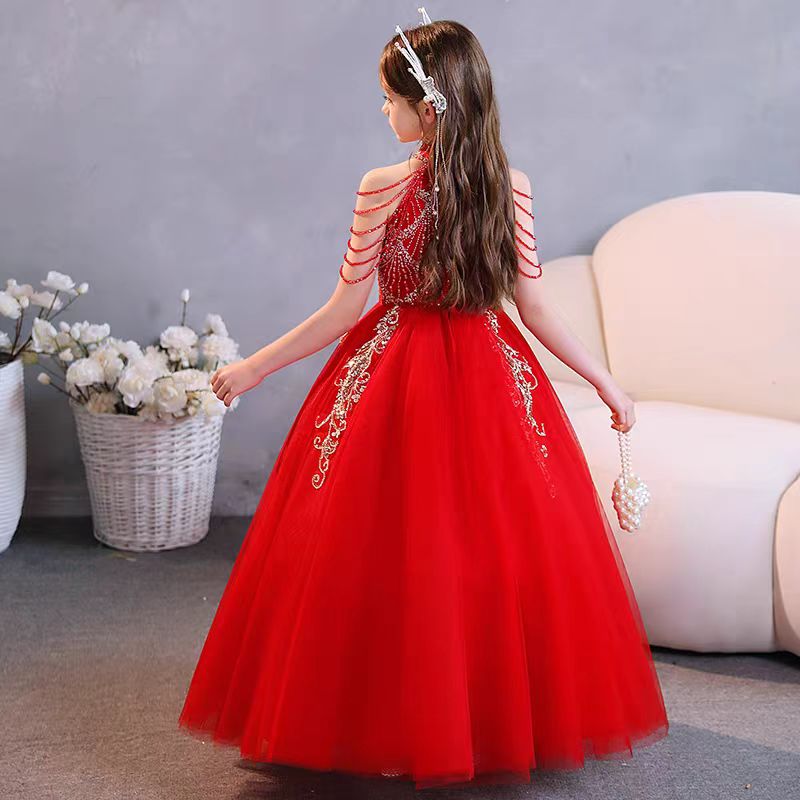 Jill Red Girl Dress kids Princess Birthday Holiday Party Gown J365