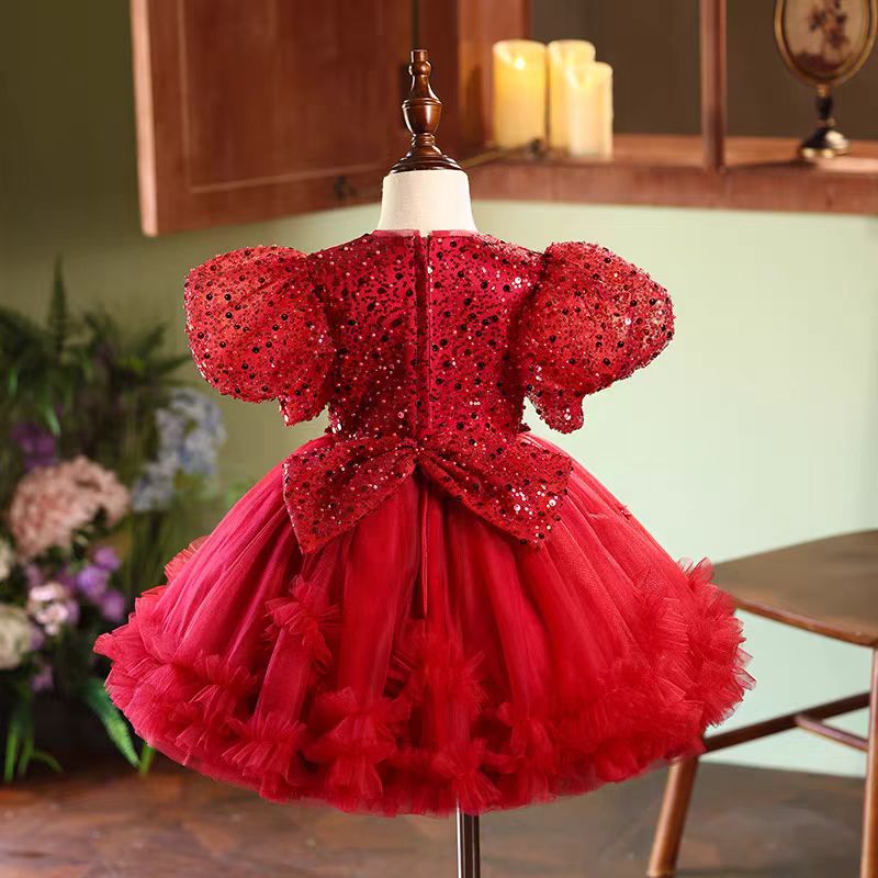 Jill Red Sequins Toddler 1st Birthday Knee Length Party Girl Dress J358