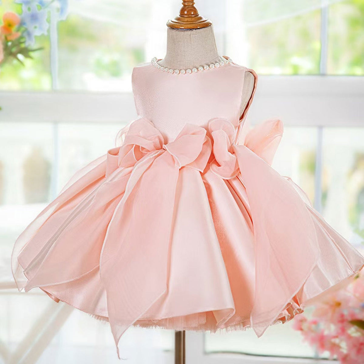 Jill Sleeveless Pink Baby Pearls Princess Girl Dress J208