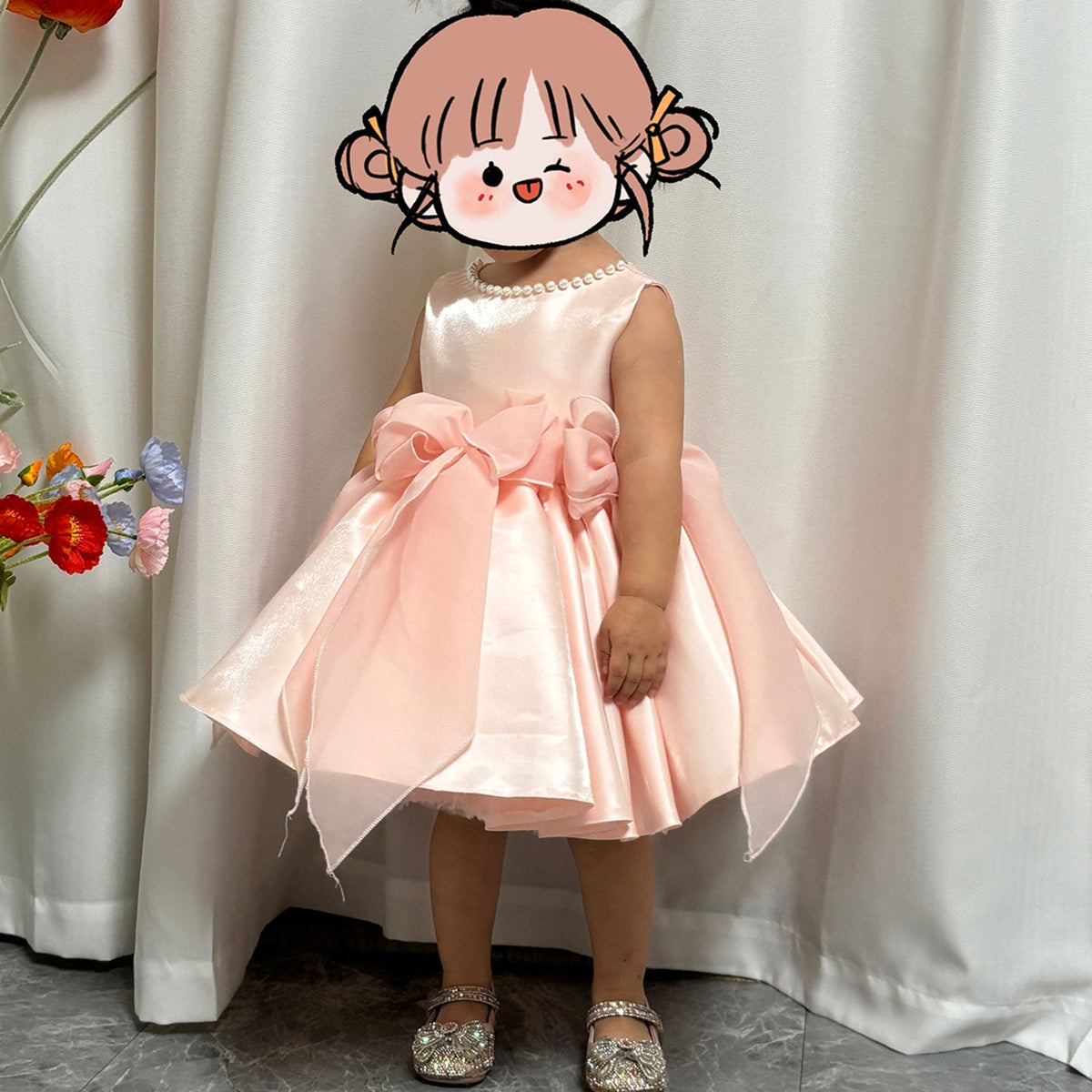 Jill Sleeveless Pink Baby Pearls Princess Girl Dress J208