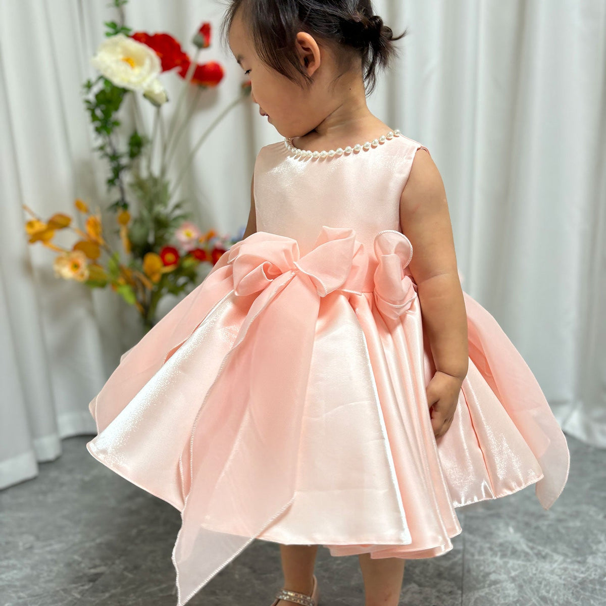 Jill Sleeveless Pink Baby Pearls Princess Girl Dress J208