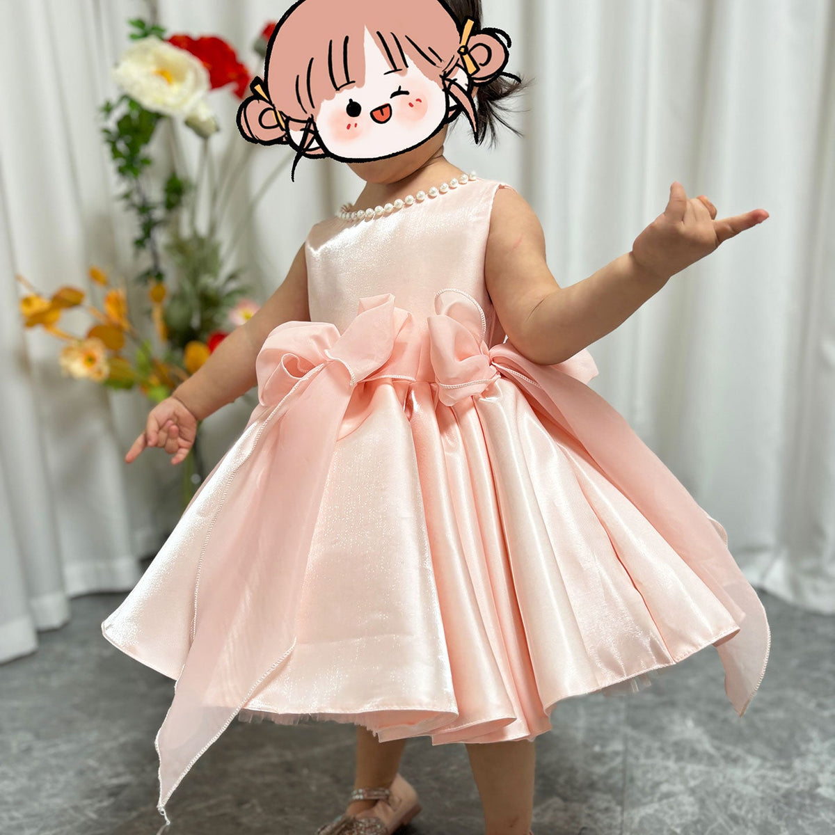 Jill Sleeveless Pink Baby Pearls Princess Girl Dress J208
