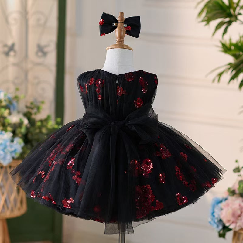Jill Super Cute Black Baby Lace Knee Length Girl Dress J252