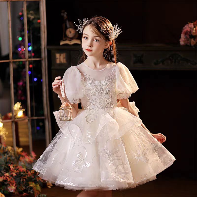 Jill White Baby Girl Dress Embroidered Birthday Party Ball Gown J715