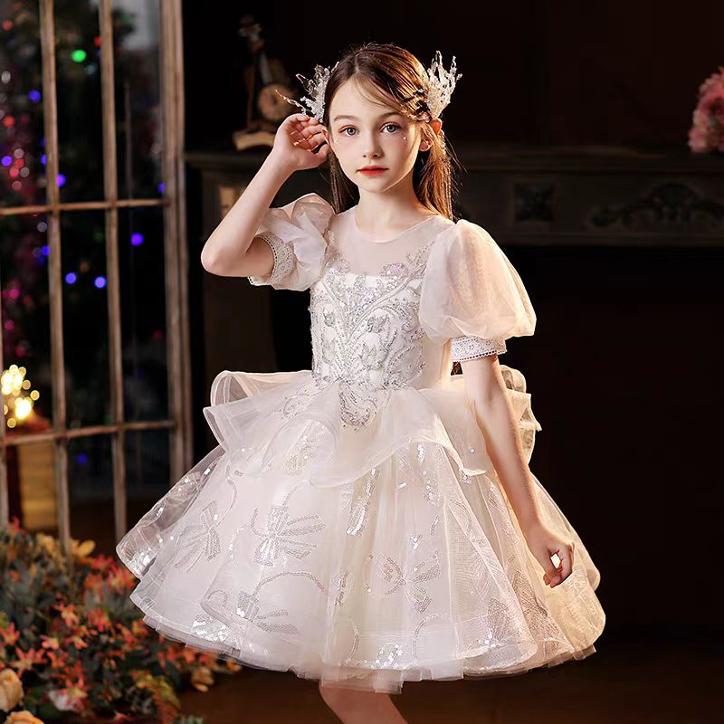 Jill White Baby Girl Dress Embroidered Birthday Party Ball Gown J715