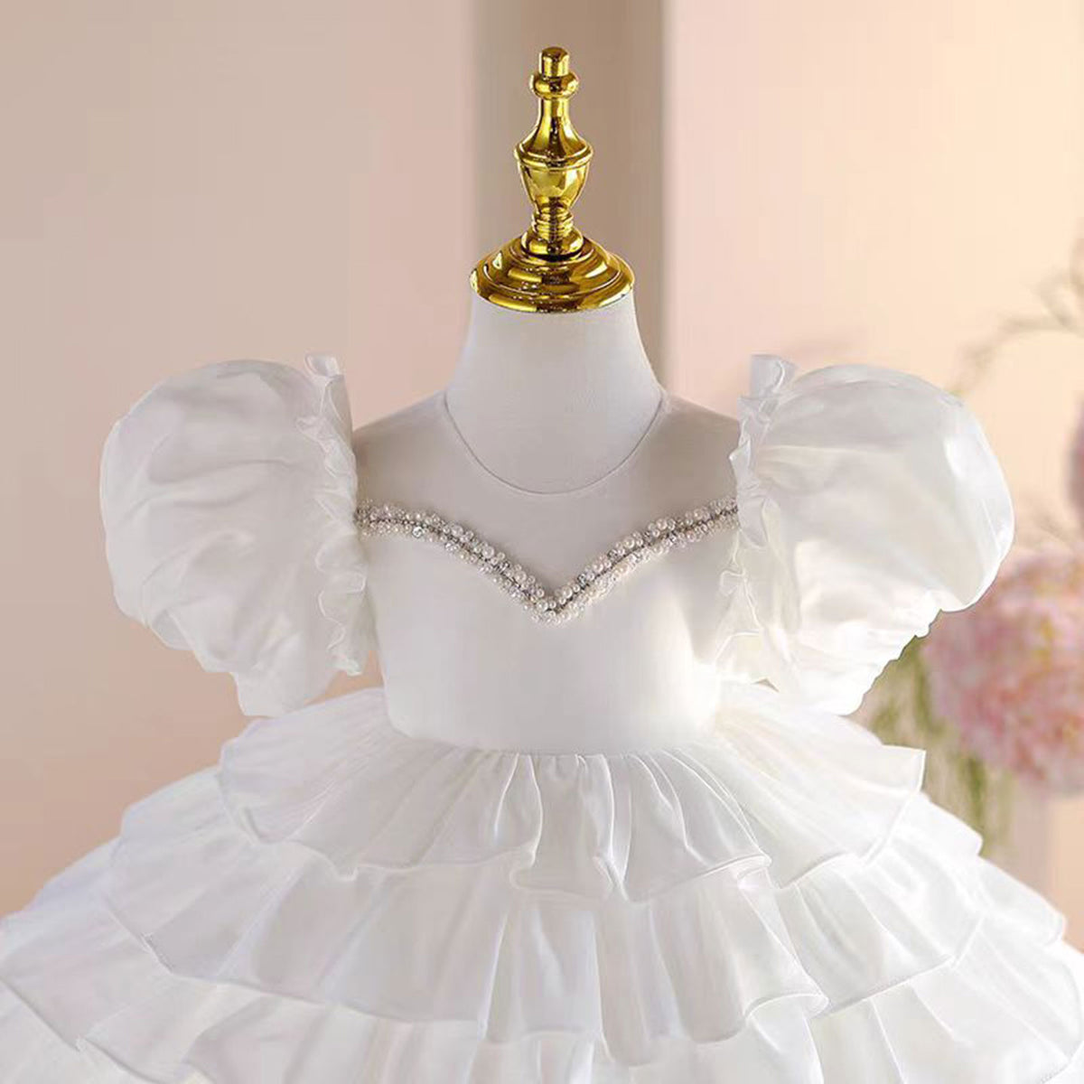 Jill White Baby Girl Dress Toddler Kids 1st Birthday Party Gown J778