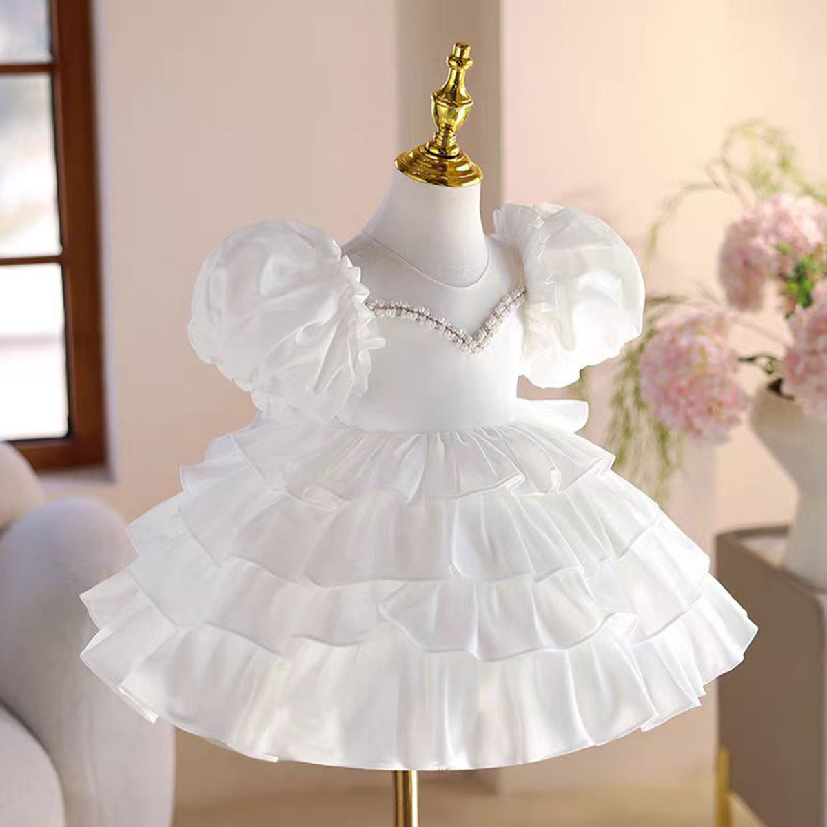 Jill White Baby Girl Dress Toddler Kids 1st Birthday Party Gown J778