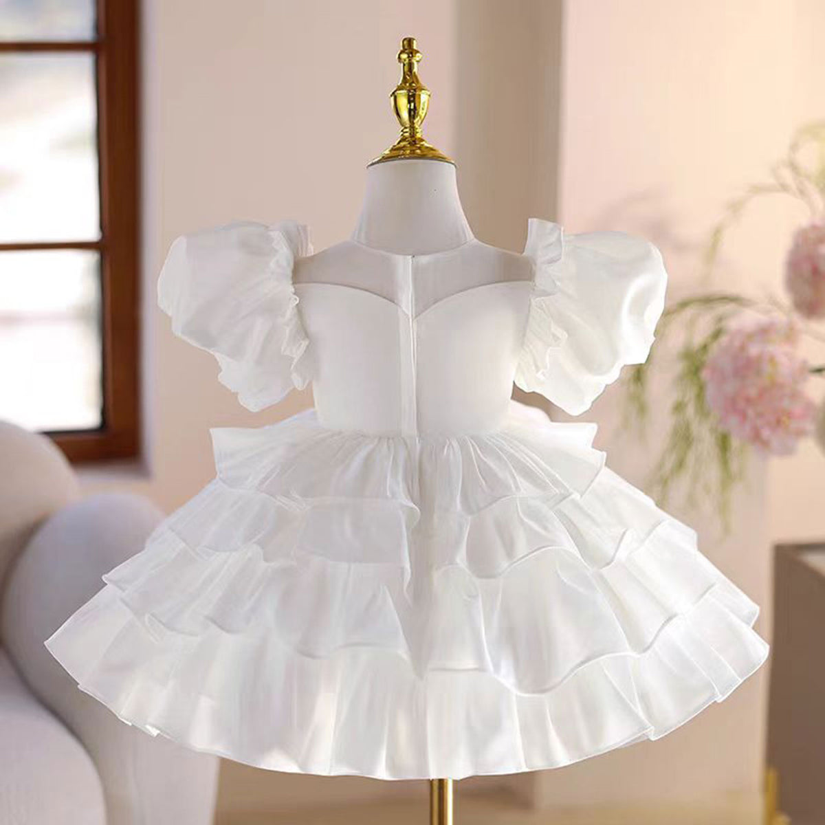 Jill White Baby Girl Dress Toddler Kids 1st Birthday Party Gown J778