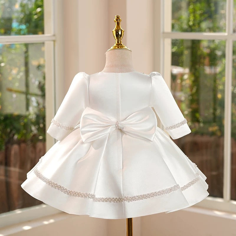 Jill White Girl Dress Satin Rhinestone Embellished Ball Gown J413