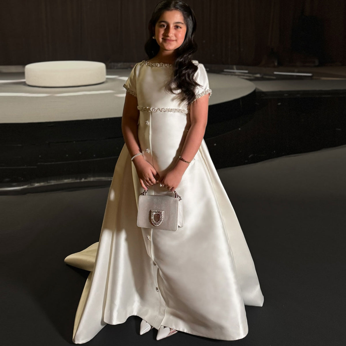 Jill White Satin First Communion Weddding Party Girl Dress J297