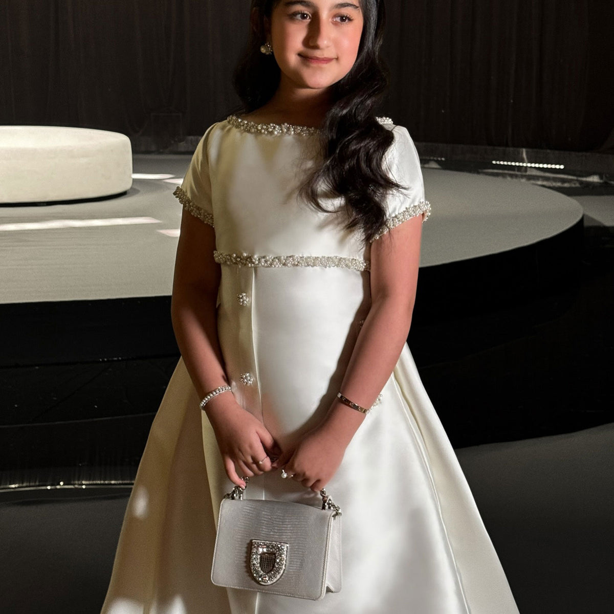 Jill White Satin First Communion Weddding Party Girl Dress J297