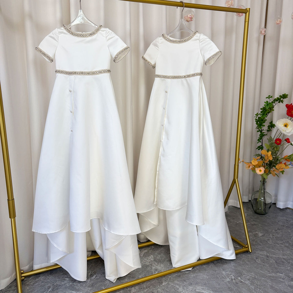 Jill White Satin First Communion Weddding Party Girl Dress J297