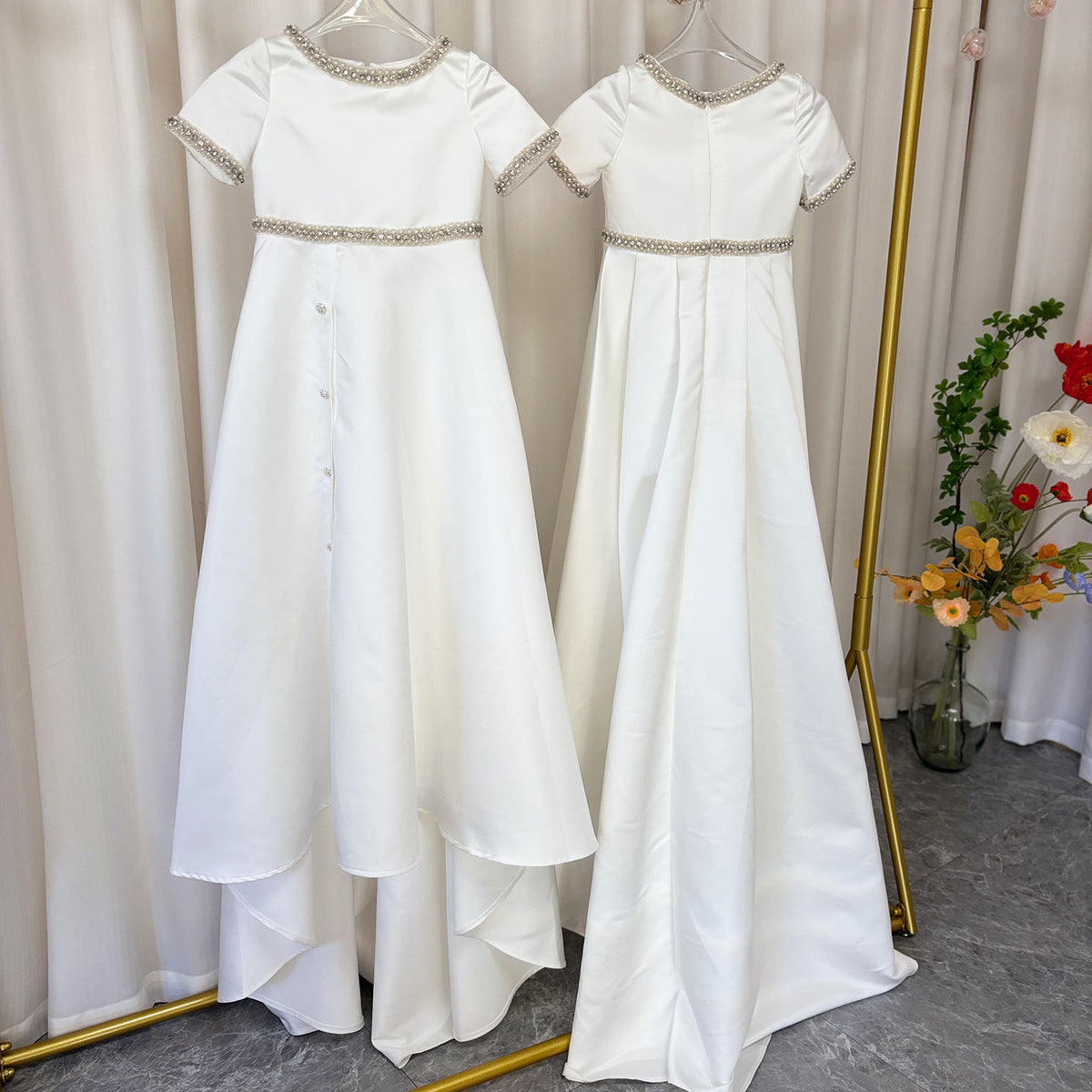 Jill White Satin First Communion Weddding Party Girl Dress J297
