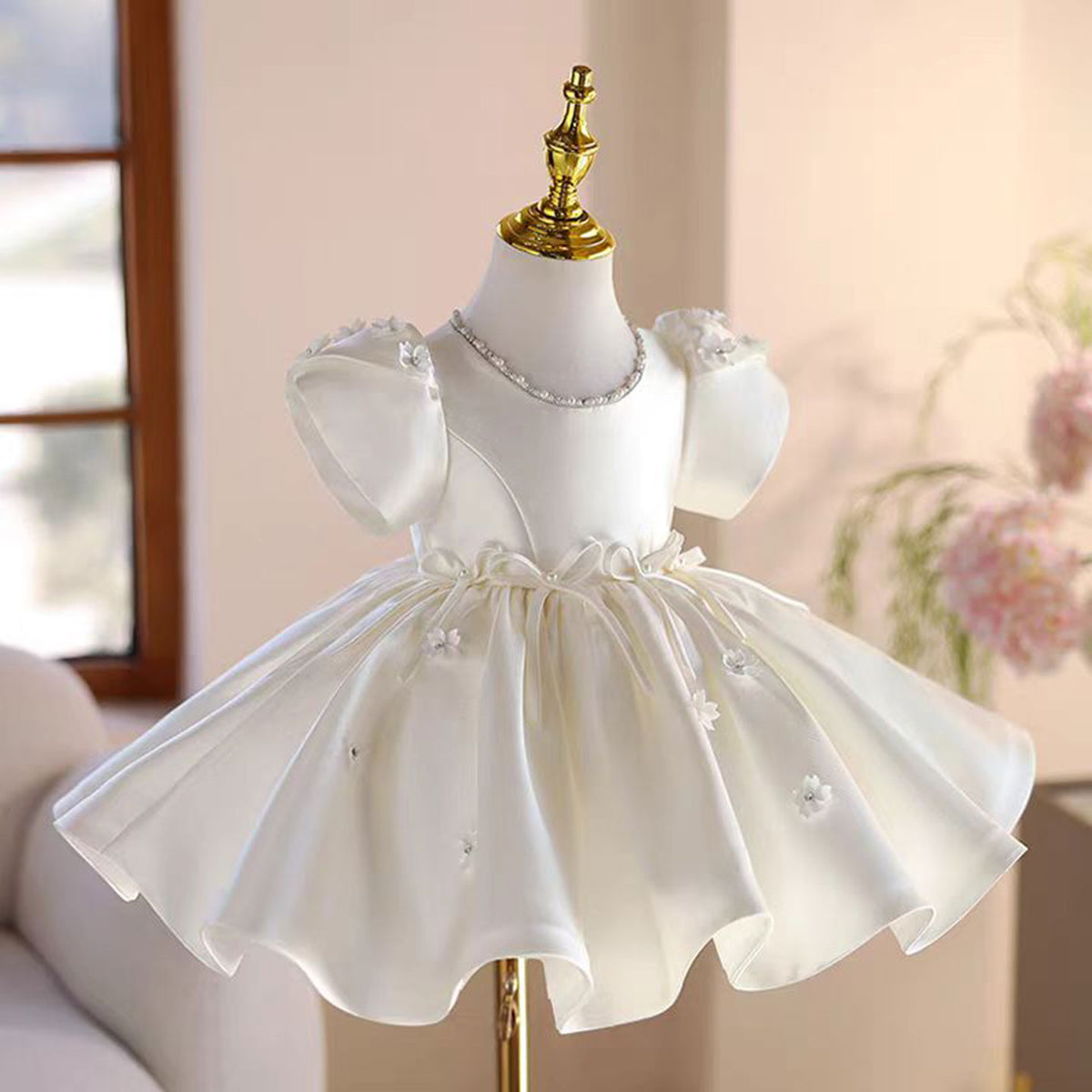 Jill White Satin Girl Dress Toddler Kids 1st Wedding Birthday Party Prom Gown J485