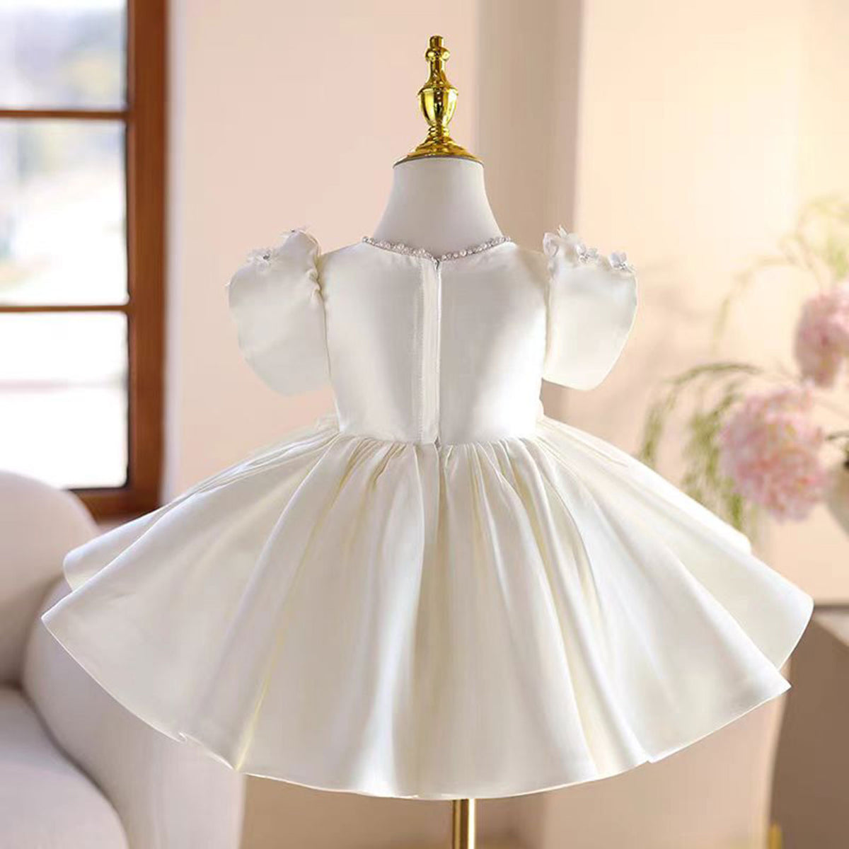 Jill White Satin Girl Dress Toddler Kids 1st Wedding Birthday Party Prom Gown J485