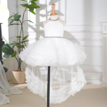 White Tulle Girl Birthday Holiday Party Dress J342