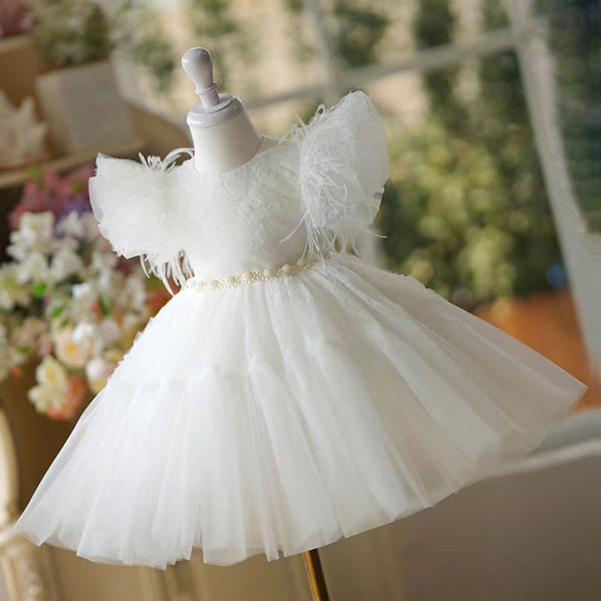 Jill White Tulle Lace Girl Dress Toddler Kids 1st Birthday Party Gown J450