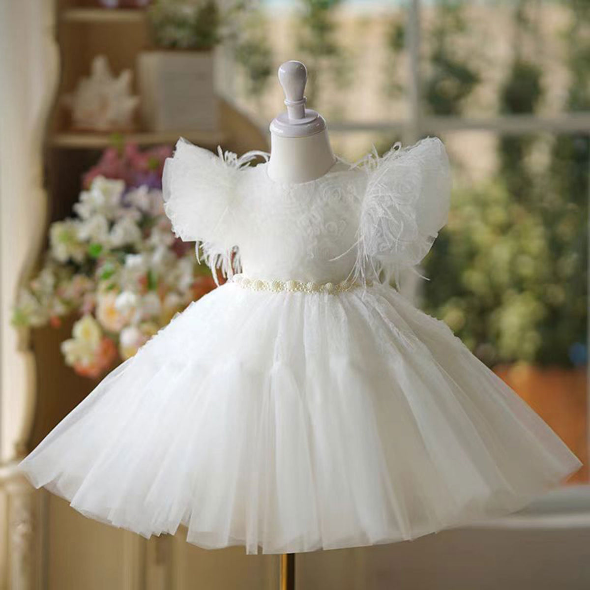 Jill White Tulle Lace Girl Dress Toddler Kids 1st Birthday Party Gown J450